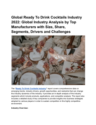Global Ready To Drink Cocktails Industry 2022: Global Industry Analysis .