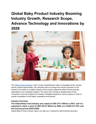 Global Baby Product Industry Booming Industry Growth, Research Scope, Advance .