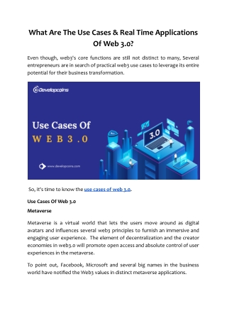 What Are The Use Cases & Real Time Applications Of Web 3.0