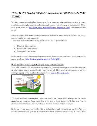 HOW MANY SOLAR PANELS ARE GOOD TO BE INSTALLED AT HOME