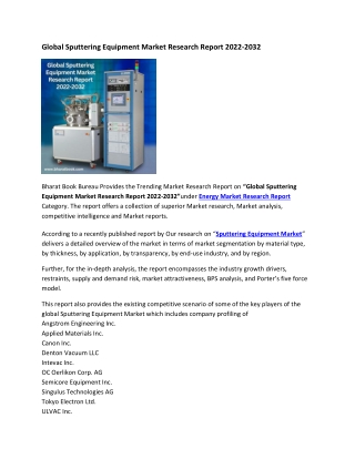 Global Sputtering Equipment Market Research Report 2022-2032