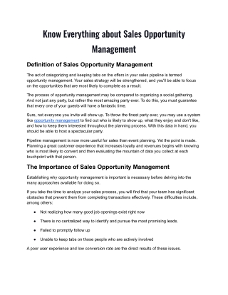 Know everything about Sales Opportunity Management.