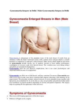 Gynecomastia Surgery in Delhi | Male Gynecomastia Surgery in Delhi