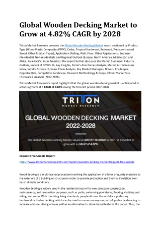 Global Wooden Decking Market to Grow at 4.82% CAGR by 2028