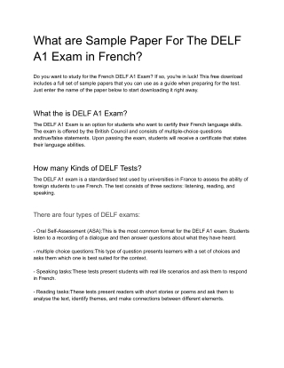 Sample Paper For The DELF A1 Exam in French