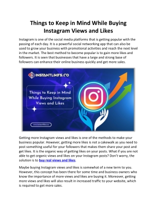 Things to Keep in Mind While Buying Instagram Views and Likes - instant Likes