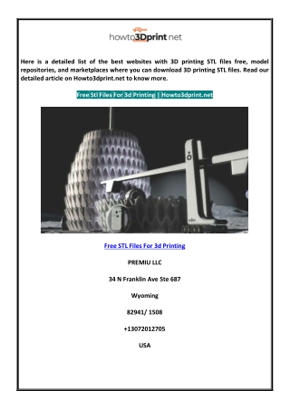 Free STL Files For 3d Printing