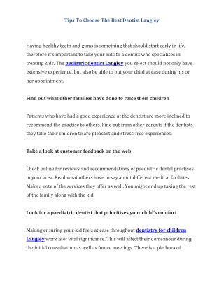 Tips To Choose The Best Dentist Langley