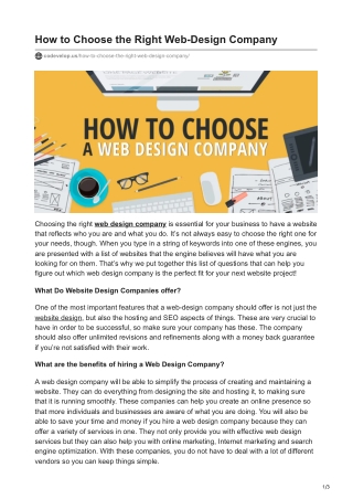 How to Choose the Right Web-Design Company