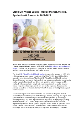 Global 3D Printed Surgical Models Market Analysis, Application & Forecast to 2022-2028