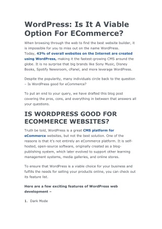 wordpress: is it viable option for Ecommerce