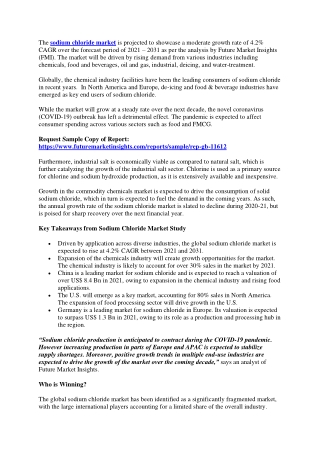 Sodium Chloride Market Analysis and Market Studies for 2031