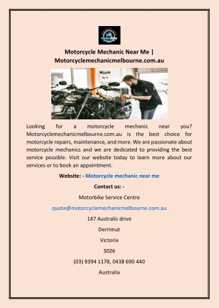 Motorcycle Mechanic Near Me | Motorcyclemechanicmelbourne.com.au