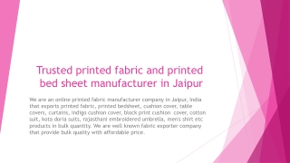 Trusted printed fabric and printed bed sheet manufacturer in Jaipur - Dec