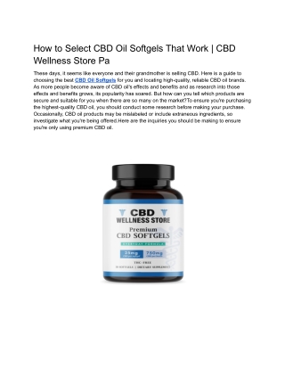 How to Select CBD Oil Softgels That Work _ CBD Wellness Store Pa