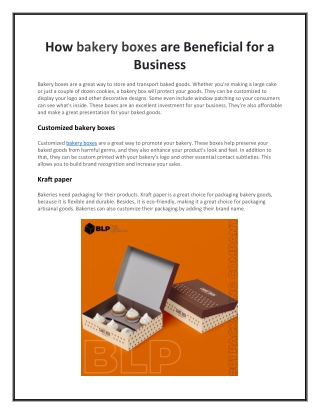 How bakery boxes are Beneficial for a Business