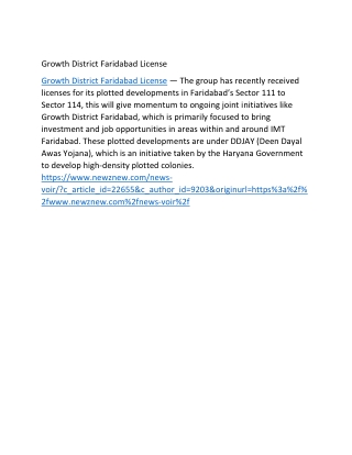 Growth District Faridabad License