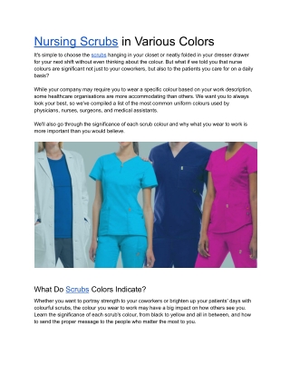 Nursing Scrubs in Various Colors