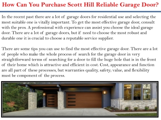 How Can You Purchase Scott Hill Reliable Garage Door