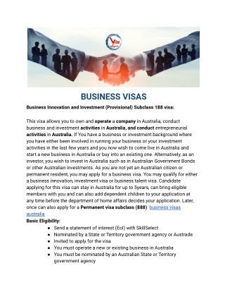 business visas australia