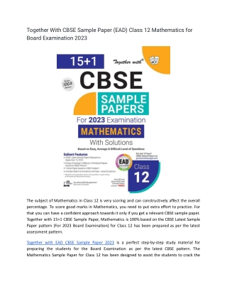 Best CBSE Sample Papers - Mathematics 12 exam 2022-23