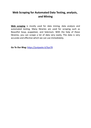 Web Scraping for Automated Data Testing, analysis, and Mining