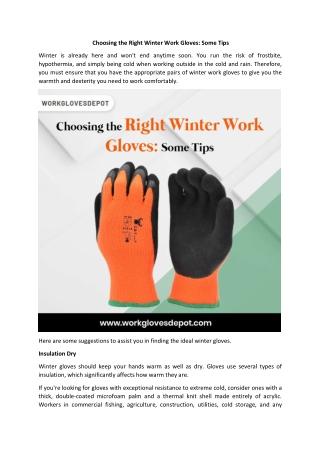 Choosing the Right Winter Work Gloves: Some Tips