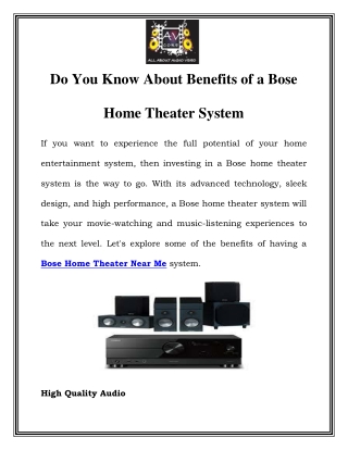 Bose Home Theater Near Me Call-9860821144