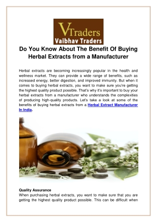Do You Know About The Benefit Of Buying Herbal Extracts from a Manufacturer