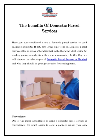 The Benefits Of Domestic Parcel Services