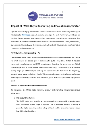 Impact of FMCG Digital Marketing on Revolutionizing Sector