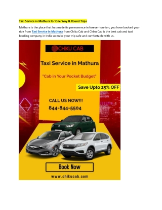 Taxi Service in Mathura for One Way