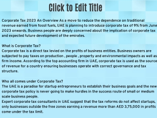 Corporate Tax 2023 An Overview