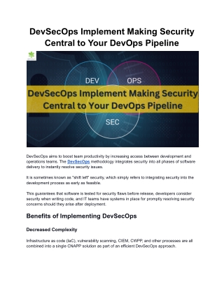 DevSecOps Implement Making Security Central to Your DevOps Pipeline
