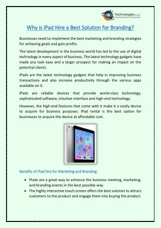 Why is iPad Hire a Best Solution for Branding?