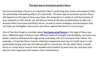 The best way to hurricane-proof a fence