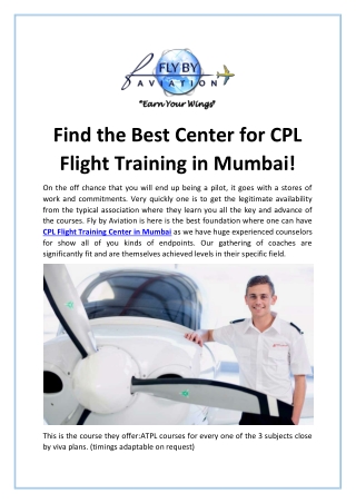 Find the Best Center for CPL Flight Training in Mumbai