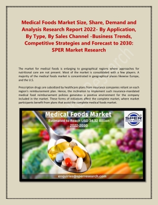 Medical Foods Market Size, Share, Demand and Analysis Research Report 2022