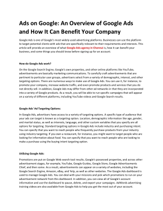 Ads on Google An Overview of Google Ads and How It Can Benefit Your Company