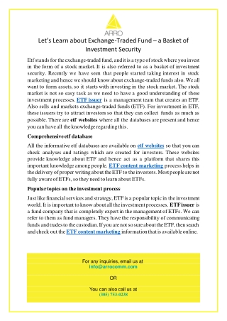 Let’s Learn about Exchange-Traded Fund – a Basket of Investment Security