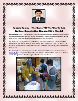 Rakesh Rajdev – The Owner Of The Charity And Welfare Organization Kanuda Mitra M