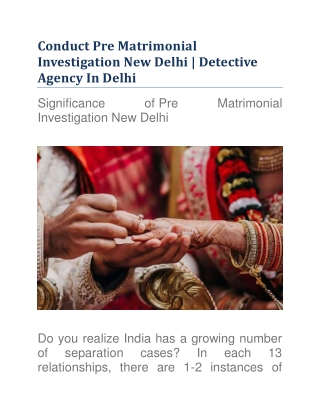 Conduct Pre Matrimonial Investigation New Delhi | Detective Agency In Delhi