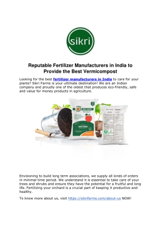 Reputable Fertilizer Manufacturers in India to Provide The Best Vermicompost