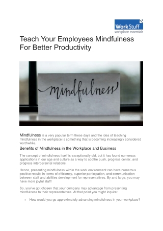 Teach Your Employees Mindfulness For Better Productivity