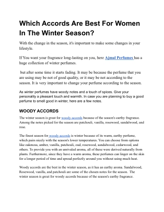 Which Accords Are Best For Women In The Winter Season