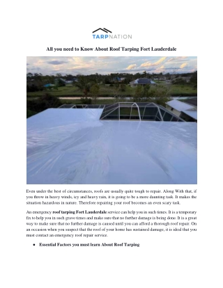 All you need to Know About Roof Tarping Fort Lauderdale