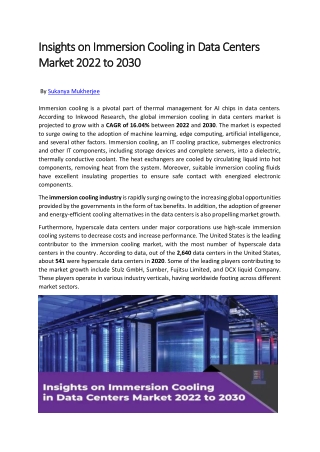 Insights on Immersion Cooling in Data Centers Market