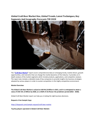 Global Craft Beer Market Size, Global Trends, Latest Techniques, Key Segments .