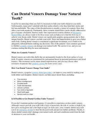 Can Dental Veneers Damage Your Natural Teeth