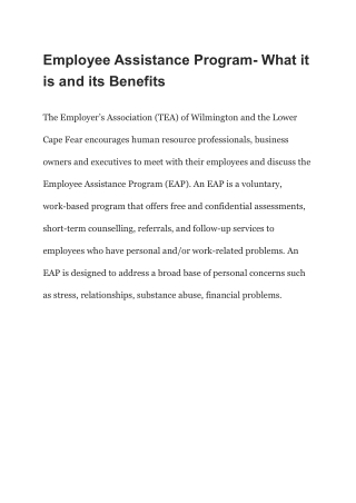 Employee Assistance Program- What it is and its Benefits